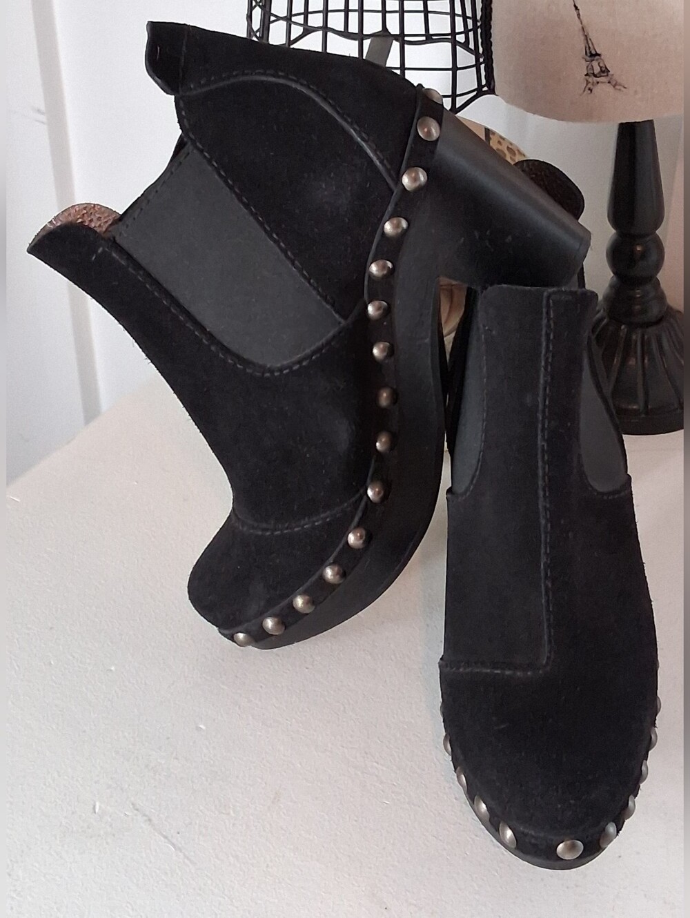Pedro Garcia Black Suede Metal Stud Detail Booties Sz 9M/39 Like New